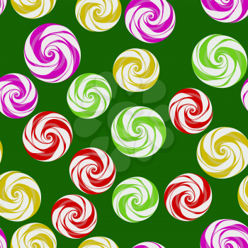 Colorful Sweet Candy Seamless Pattern on Green Background