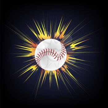 Baseball Ball with Yellow Explosion Isolated on Dark Background