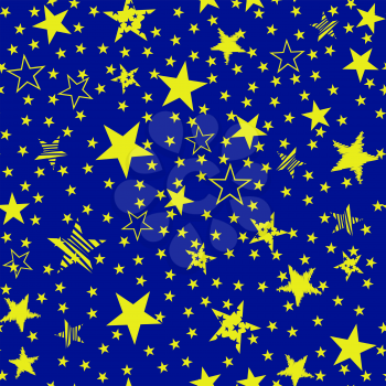 Gold Yellow Star Seamless Pattern on Blue Background