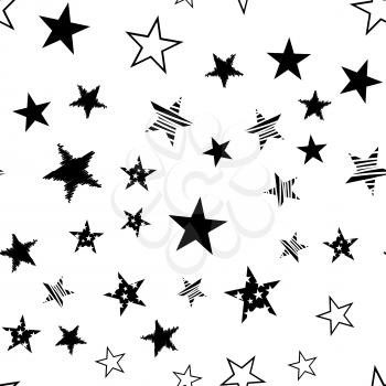 Black Star Seamless Pattern on White Background