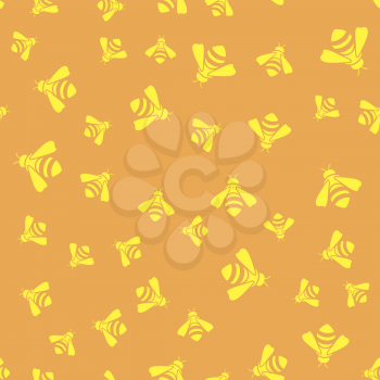 Yellow Bee Seamless Pattern on Orange Background