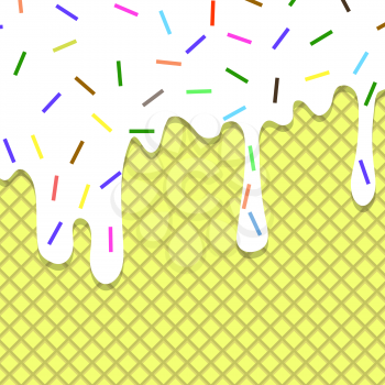 Vector Sweet Glazed White Texture. Glaze and Colored Sprinkles Pattern