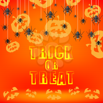Halloween Decoration Pattern with Pumpkin and Spider Isolated on Orange Background.