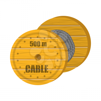 Coaxial Digital Cable with Wooden Coil Isolated on White Background.