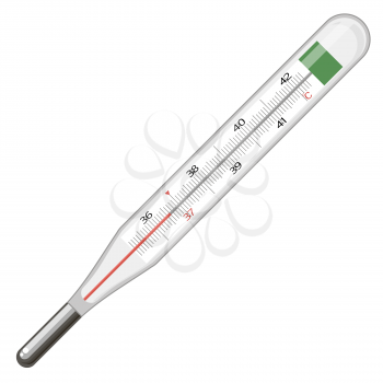 Glass Medical Thermometer Isolated on White Background. Measuring Temperature. Symbol of Medicine.