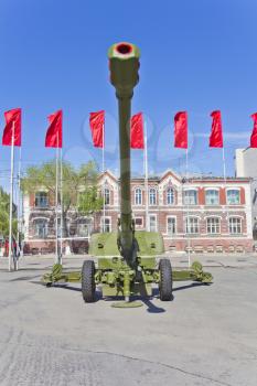 Cannon of military machine at the exhibition under open sky