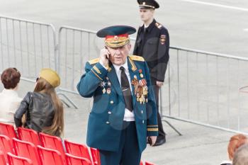 Samara, Russia - May 9, 2017: Russian general on celebration at the parade on annual Victory Day