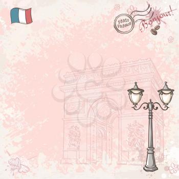 Royalty Free Clipart Image of a French Background With a Light Post