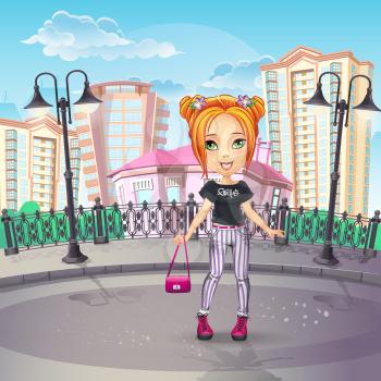 Royalty Free Clipart Image of a Girl in the City