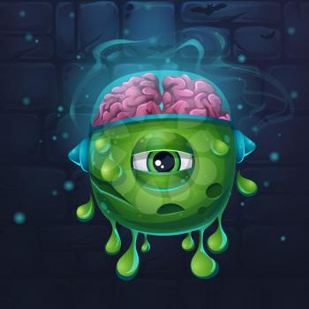Cartoon funny vector illustration of character monsters slug with brains