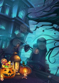 Halloween background - vector illustration mobile format screen. Bright image to create original video or web games, graphic design, screen savers.