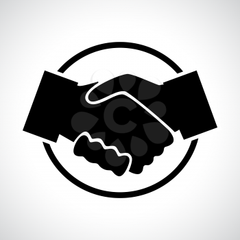 Handshake. Black flat icon in a circle. Business, agreement, meeting and congratulating concept.