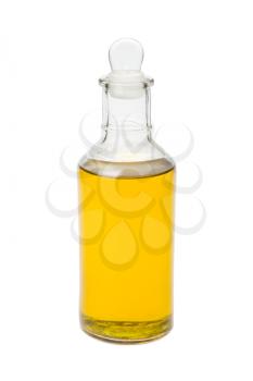 Bottle with oil with a cap isolated on white