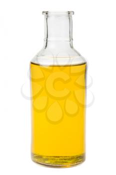 Bottle with oil without cap isolated on white