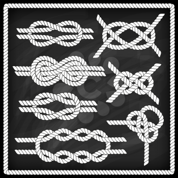 Sailor knot set. Chalk board effect. Corner element. Rope frame border. Tying the knot. Graphic design element for wedding invitations, baby shower, birthday card, scrapbooking, logo etc. 