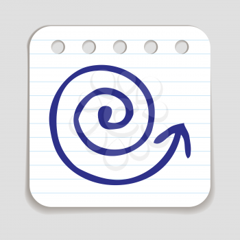Doodle Coil Arrow icon. Blue pen hand drawn infographic symbol on a notepaper piece. Line art style graphic design element. Web button with shadow. Direction, growth, development,  progress concept. 