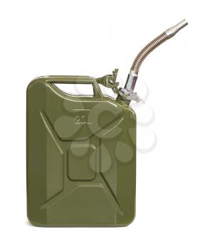 Jerrycan with flexi pipe spout isolated on white.