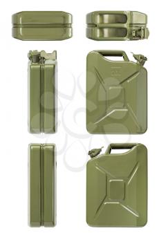 Closed jerrycan. Set of all projections. Isolated on white.