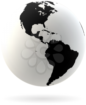 Highly detailed Earth globe symbol, North and South America. Black on white background.