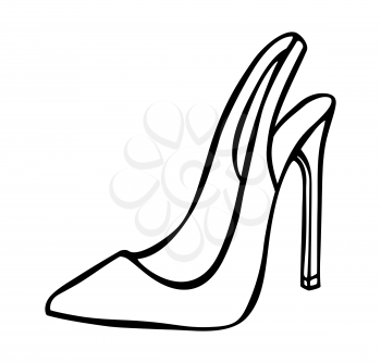 Doodle summer pumps with heel hand drawn in line art style with ink brush. Vector illustration isolated on white background