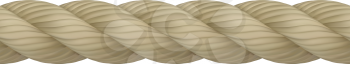 Seamless realistic hemp rope with high detail. Can be endlessly multiplied. Vector illustration isolated on white background
