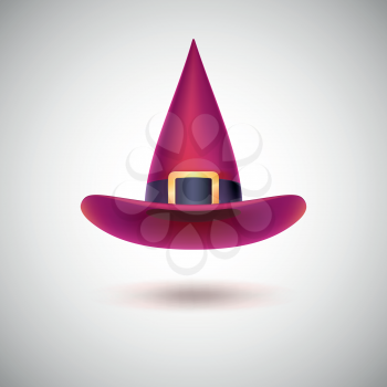 Red witch hat with black strip for Halloween, isolated on white background.