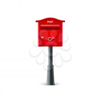 Red mailbox on the post. Illustration on white background.