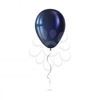 Inflatable air flying balloon isolated on white background. Close-up look at black balloon with reflects. Realistic 3D vector illustration