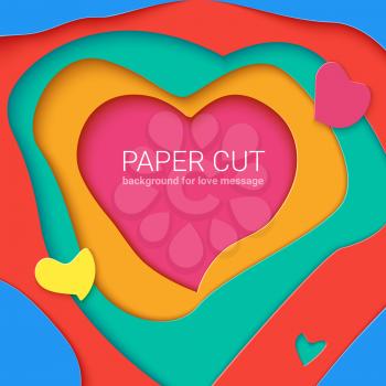 Templates with paper cut in shapes of heart , modern abstract design. Vector 3D Illustration, papercut shapes with shadow. Realistic multi layers, carving of paper