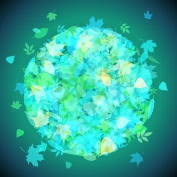 Set of various green and blue leaves on dark background. There is place for your text.