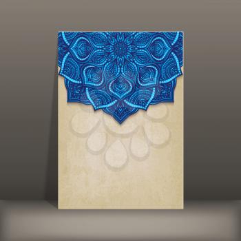 grunge paper card with blue floral circular pattern - vector illustration. eps 10