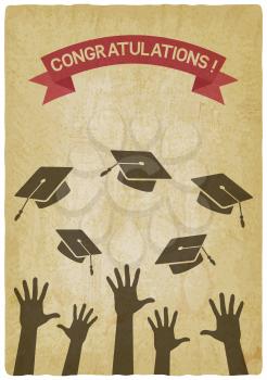 students throw graduation caps vintage background. vector illustration - eps 10