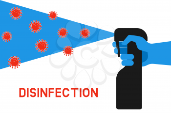 Home Disinfection Concept. Hand in glove with sprayer against viruses and bacteria. Vector illustration