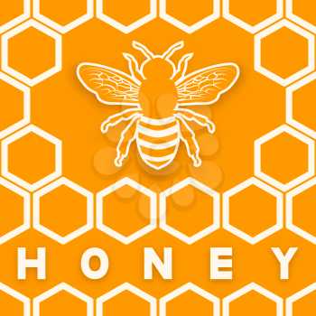 Honey bee on honeycomb orange background. vector illustration - eps 10