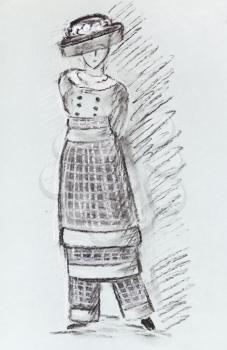 fashion of 20th Century - lady checkered suit for walks from chiffon and silk 1911 year