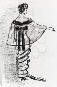 fashion of 20th Century - lady evening velvet dress and taffeta tippet 1914 year