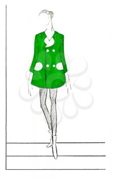fashion of 20th Century - short mini demi-season green coat in 60th years