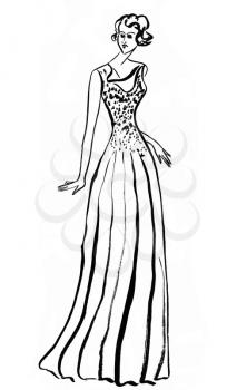 fashion of 20th Century - long evening gown in 30th years