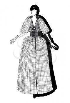 fashion of 20th Century - long casual dress with a wide belt in 50th years