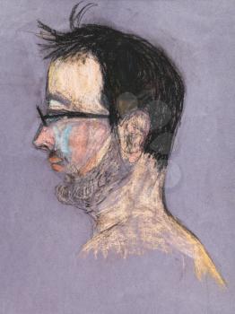 children drawing - portrait in profile man with glasses