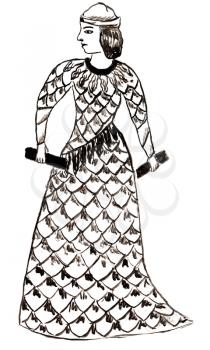 historical costume - Sumerian goddess woman or priestess, styled in the image on the cup 23 century BC, Tehran