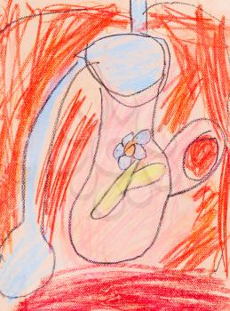 childs drawing - still life with red flower vase
