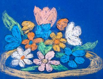 childs painting - flower bowl with many flowers