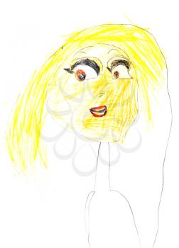 childs drawing - woman with yellow hair and face