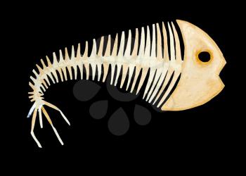 childs applique - fish skeleton on black background