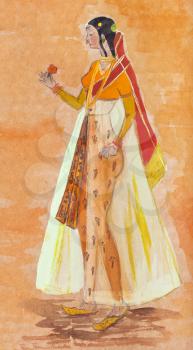 historical clothes - Indian woman in a transparent dress styled as a 17th-century Indian miniature