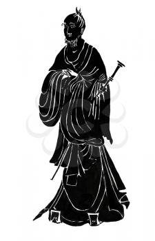 historical clothes - stylized image of Chinese old man in traditional dress from ancient Chinese prints