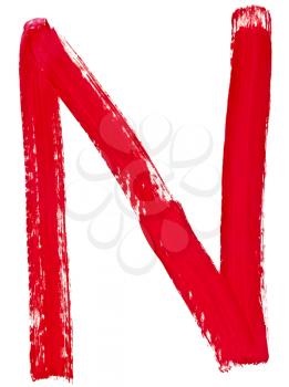 capital letter n hand painted by red brush on white background