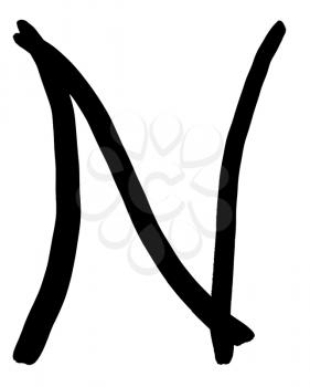 letter N hand written in black ink on white background