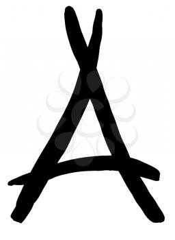 letter A hand written in black ink on white background